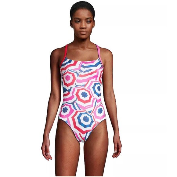 NWOT Lands' End Scoop Neck X-Back One-Piece Swimsuit Umbrella Print Size 12 - Picture 3 of 15